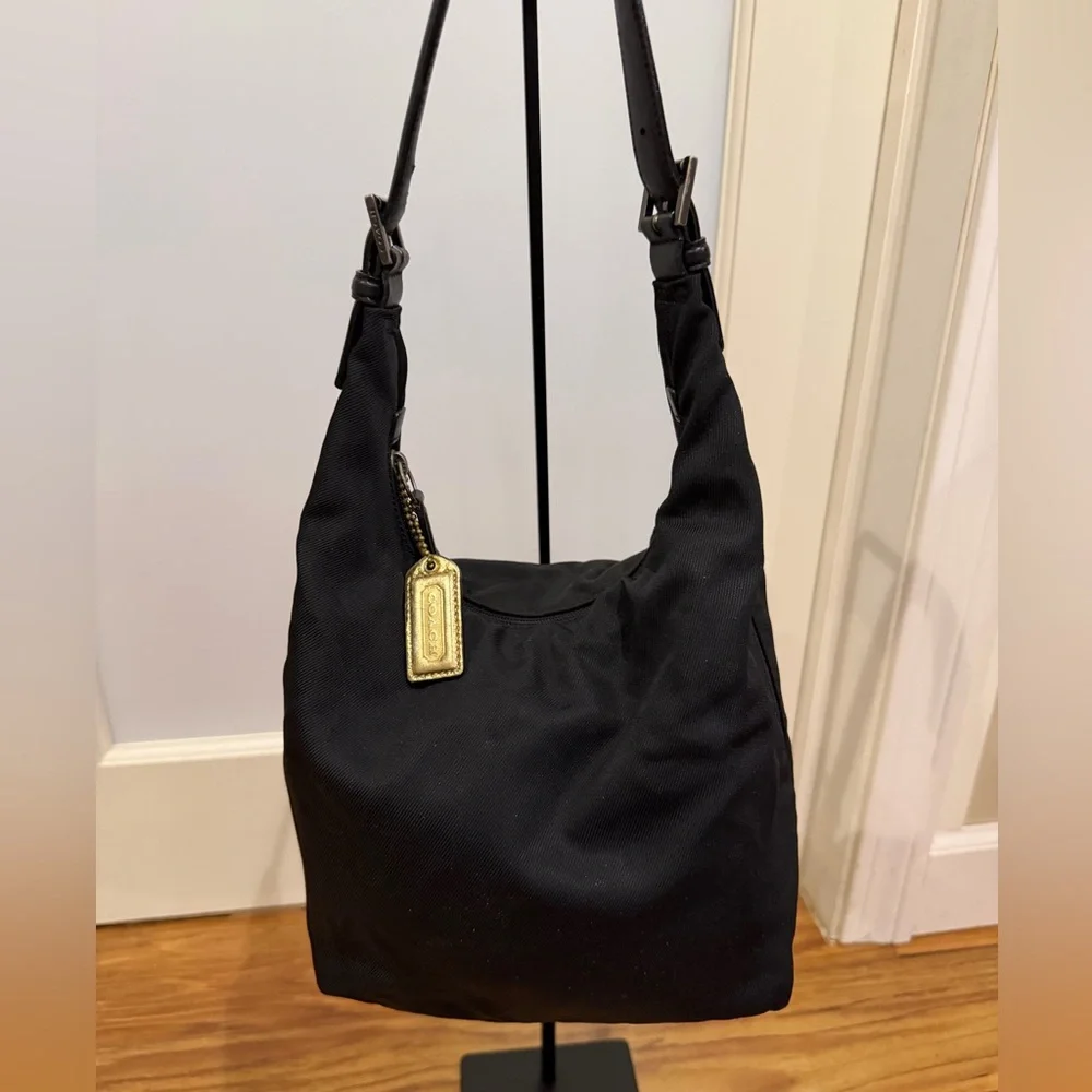 Vintage Coach Black Hobo Bag with Gold Accents - Picture 1 of 15